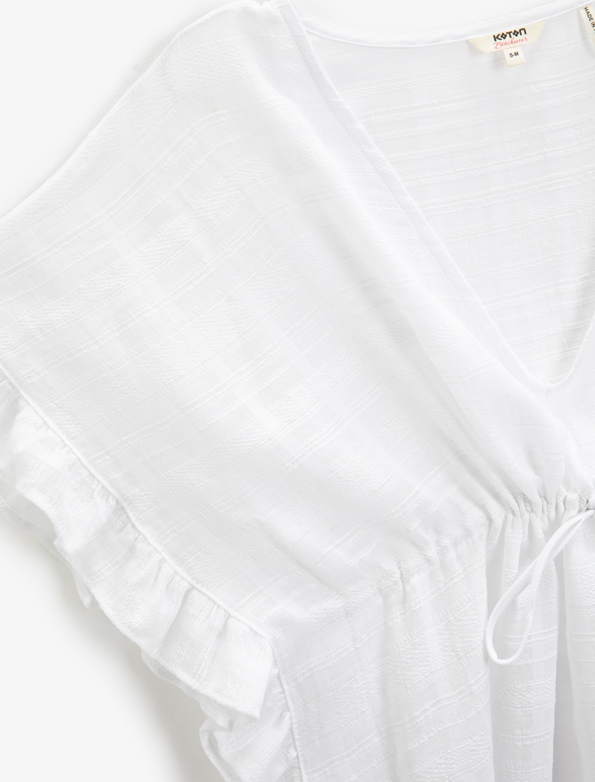   Dokulu Kimono V Yaka Beli Büzgülü Kolları Fırfırlı Püskül Detaylı