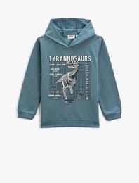 Dinozor Baskılı Kapşonlu Sweatshirt Uzun Kollu