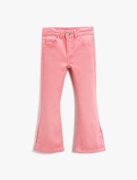 İspanyol Paça Kot Pantolon Cepli Pamuklu Yırtmaç Detaylı - Flare Jean