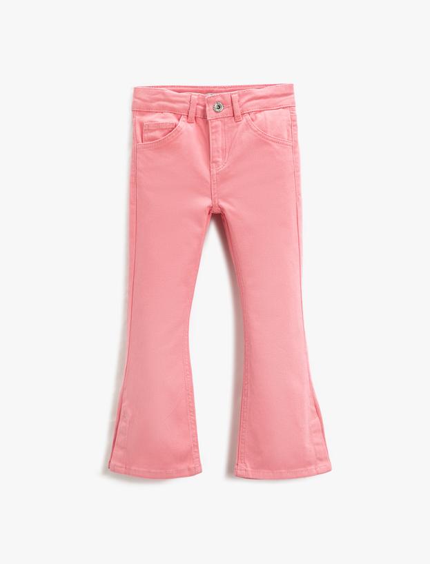  Kız Çocuk İspanyol Paça Kot Pantolon Cepli Pamuklu Yırtmaç Detaylı - Flare Jean