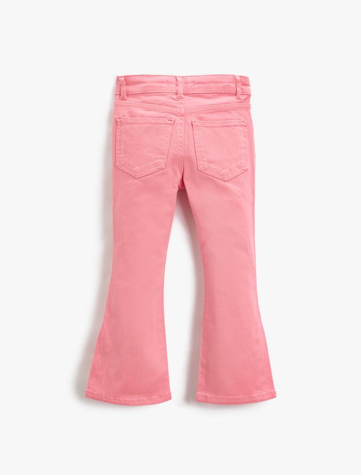 Kız Çocuk İspanyol Paça Kot Pantolon Cepli Pamuklu Yırtmaç Detaylı - Flare Jean Beli Ayarlanabilir Lastikli