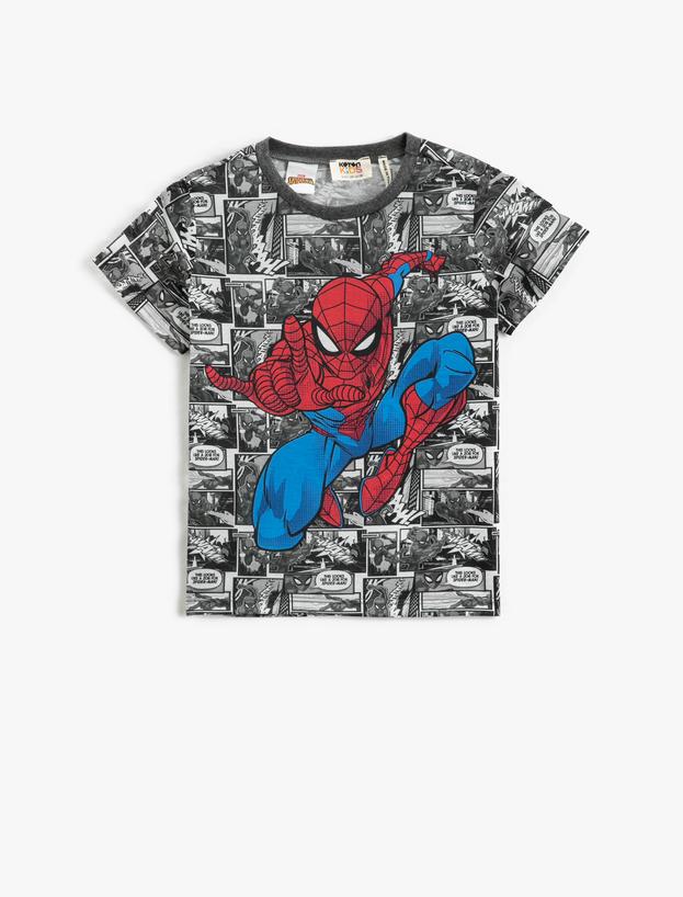 Erkek Çocuk Spiderman Baskılı Kısa Kollu Tişört Lisanslı Bisiklet Yaka