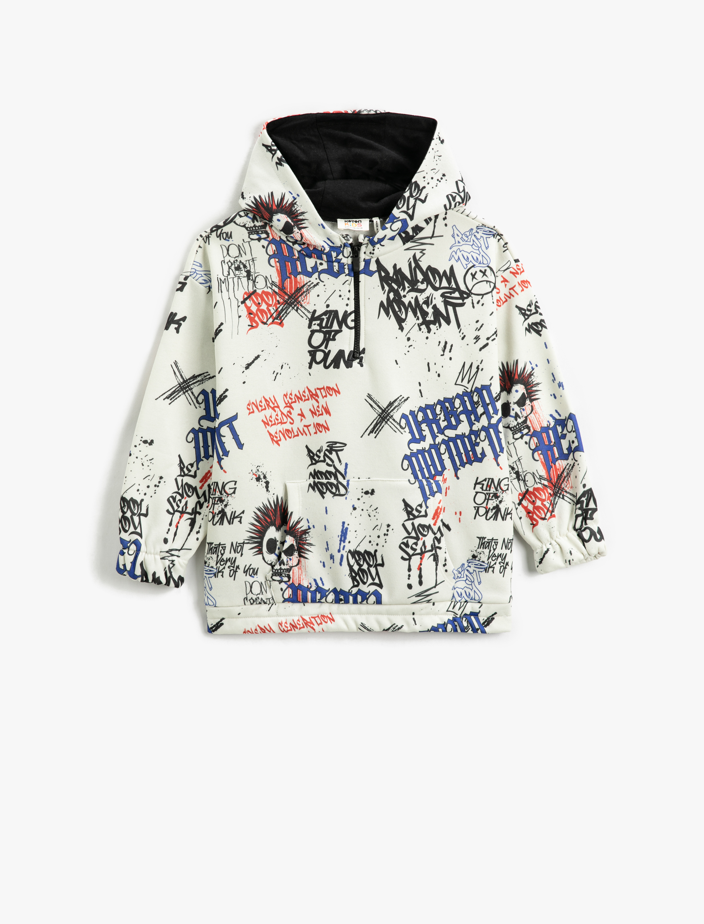 Erkek Çocuk Yarım Fermuarlı Kapüşonlu Sweatshirt Baskılı