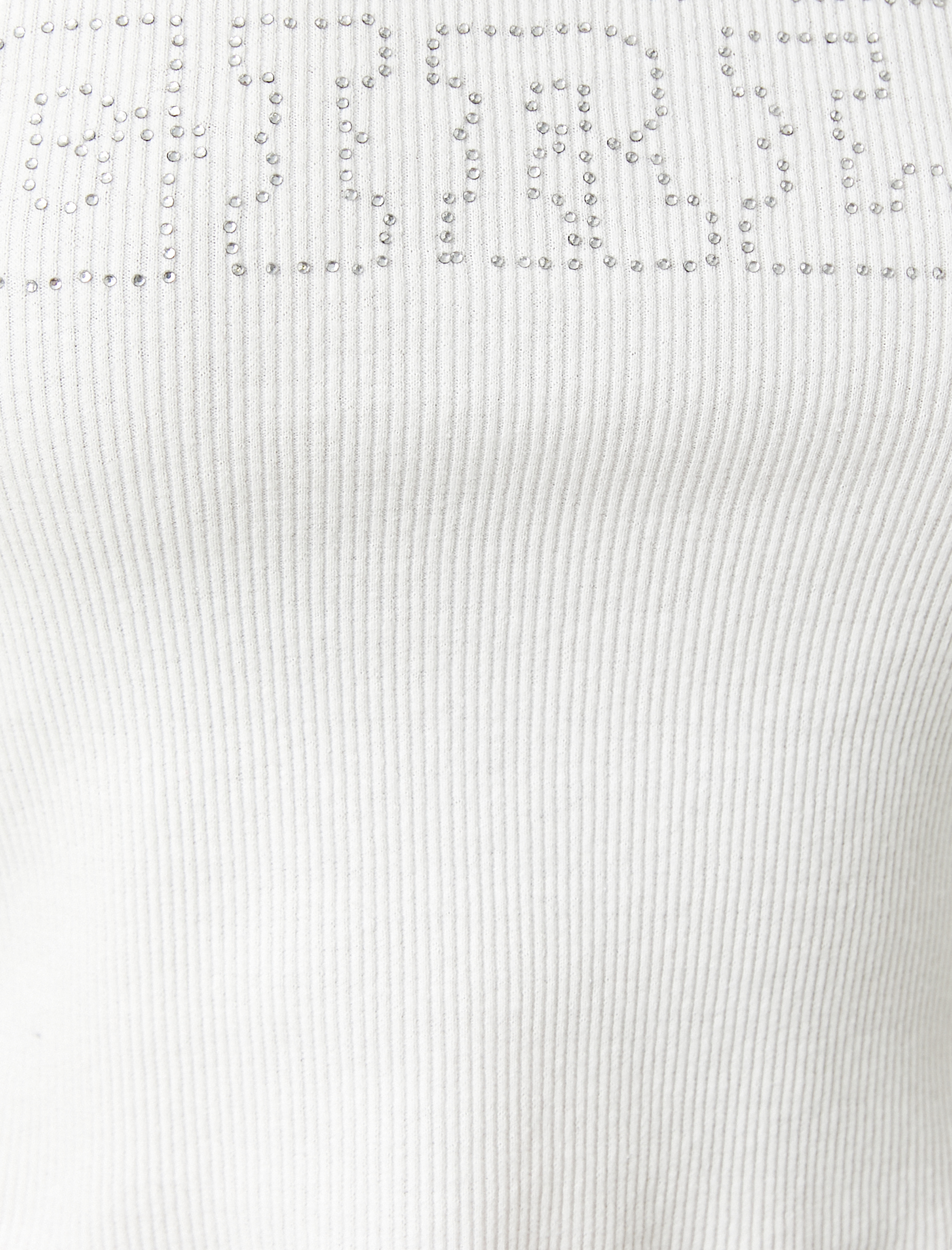   Crop Tişört Kısa Kollu Bisiklet Yaka Parlak Taşlı