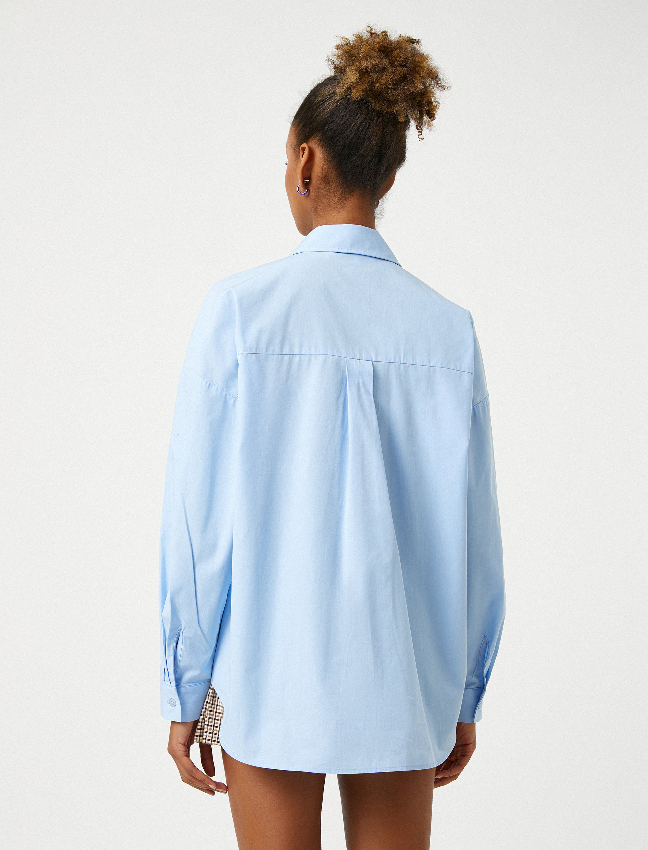   Oversize Gömlek Pamuklu Uzun Kollu Cep Detaylı