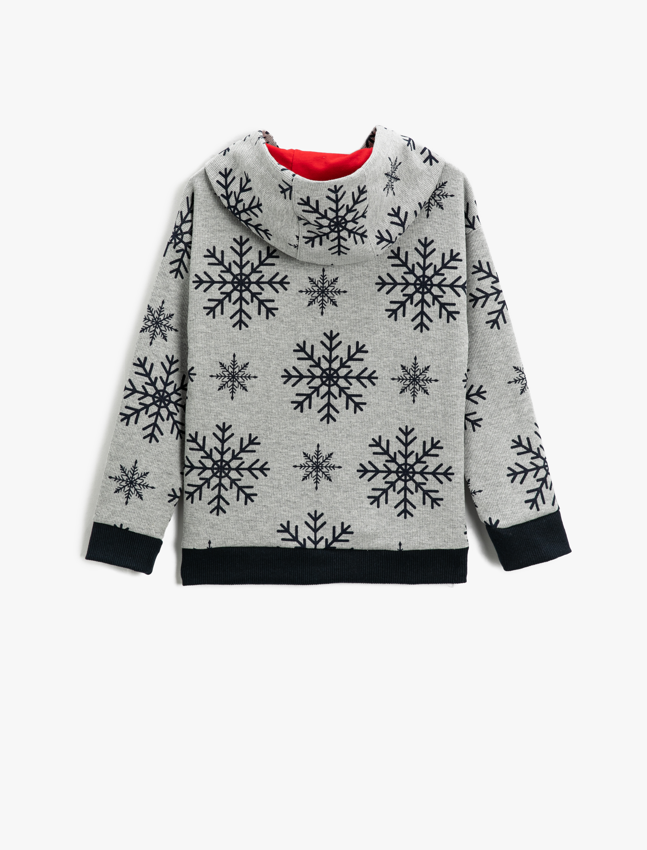  Erkek Çocuk Kapüşonlu Sweatshirt  Yılbaşı Temalı Kar Tanesi Baskılı