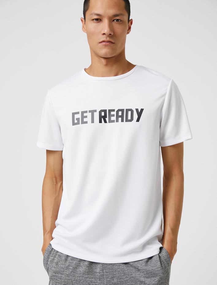  Spor Tişört Slogan Baskılı Bisiklet Yaka Nefes Alan Kumaş