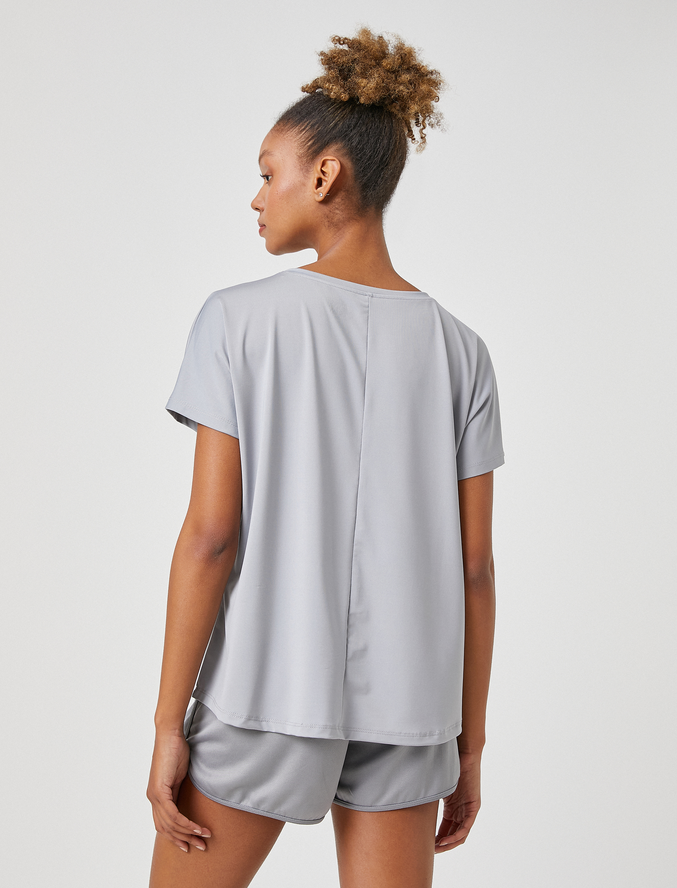   Oversize Spor Tişört Slogan Baskılı Kayık Yaka