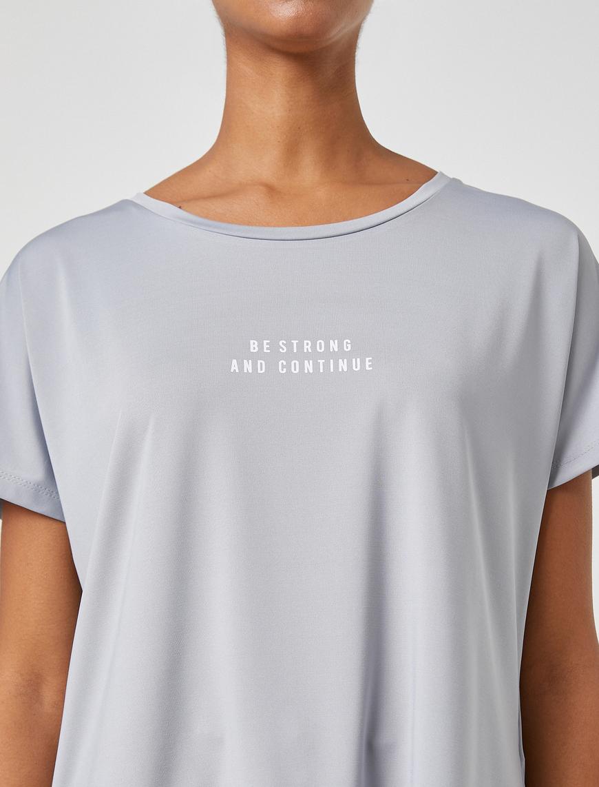   Oversize Spor Tişört Slogan Baskılı Kayık Yaka