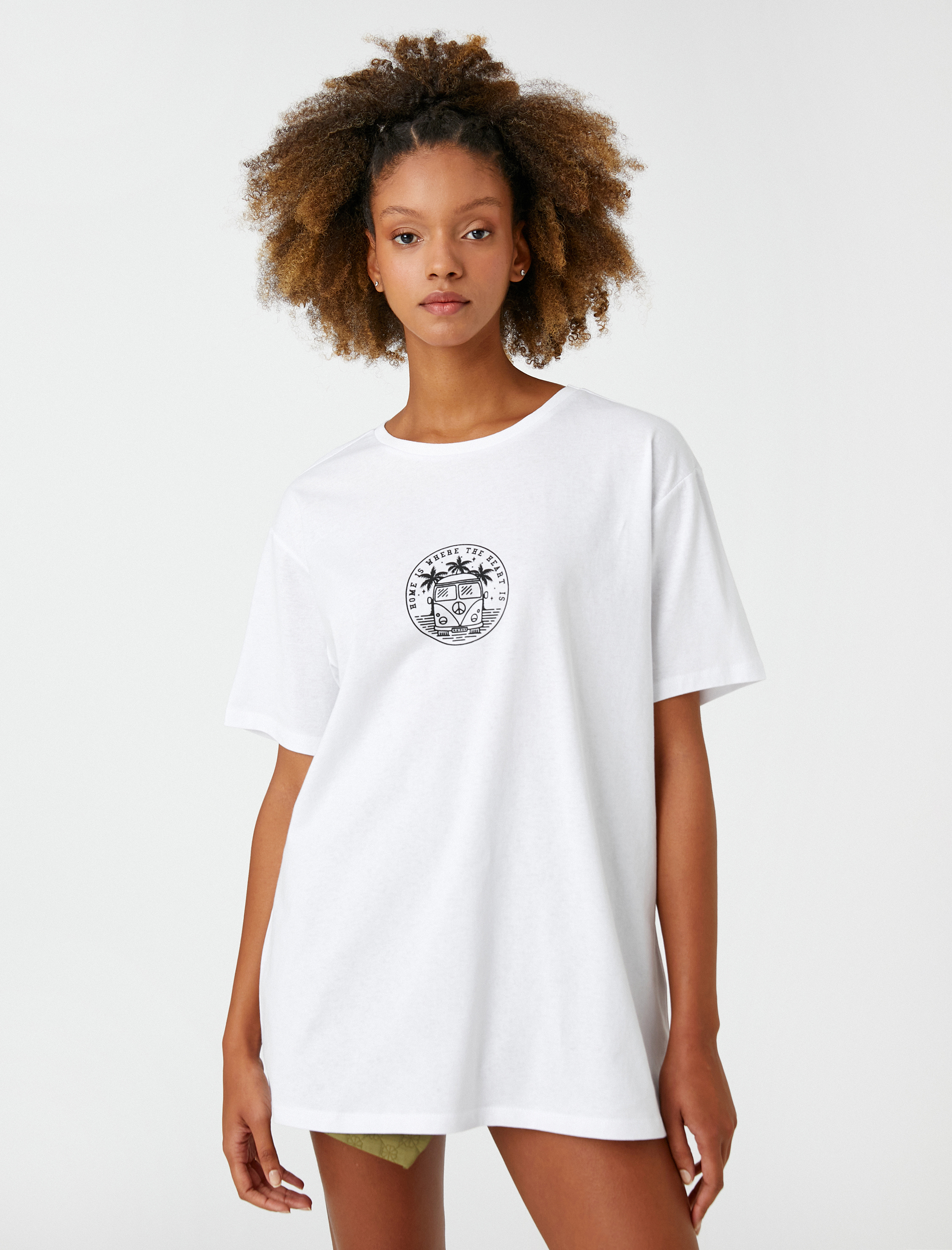   Bisiklet Yaka Tişört Slogan Baskılı Kısa Kollu Rahat Kesim