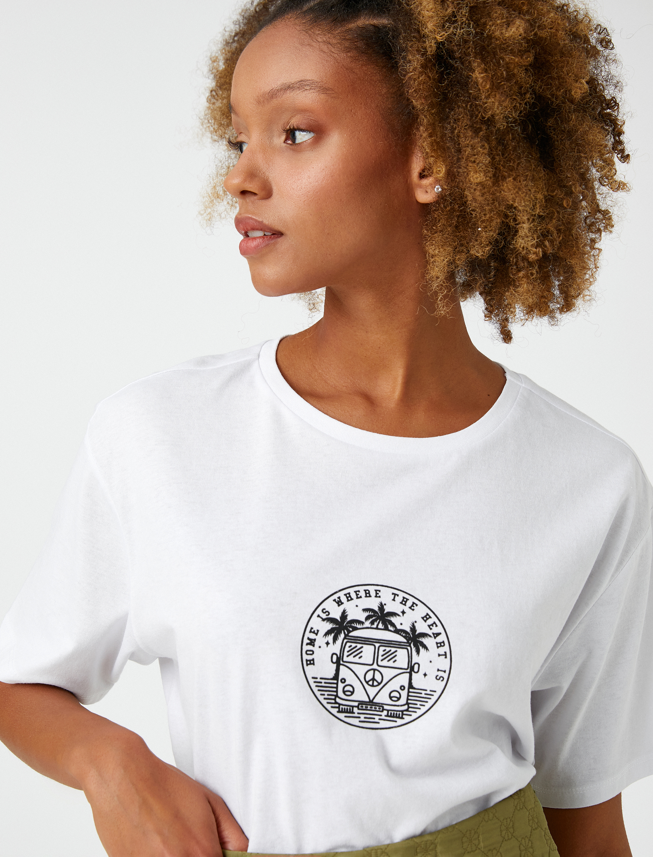   Bisiklet Yaka Tişört Slogan Baskılı Kısa Kollu Rahat Kesim