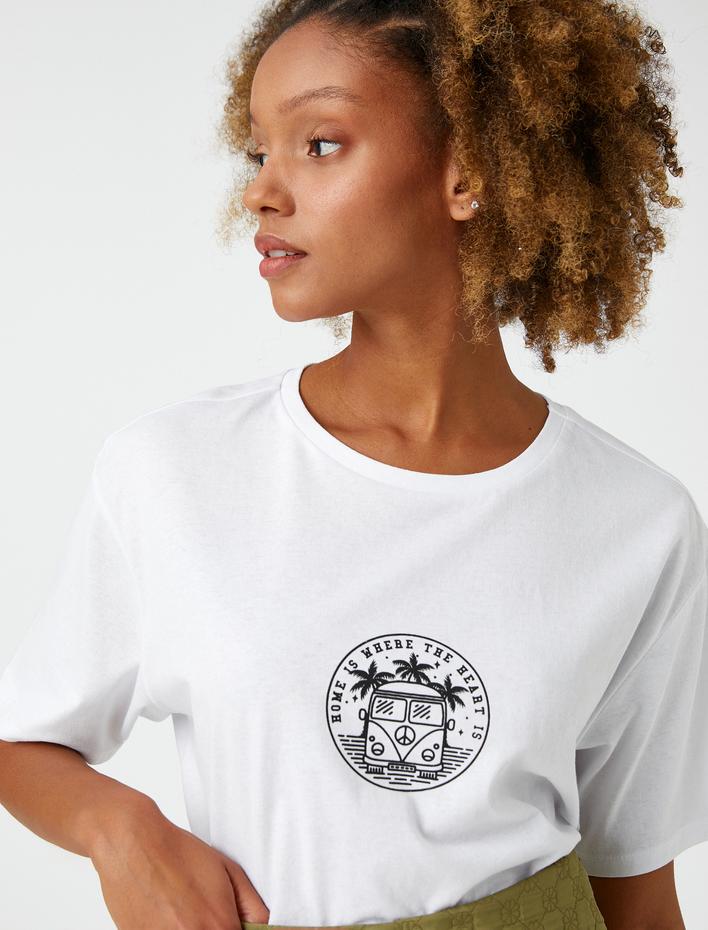  Bisiklet Yaka Tişört Slogan Baskılı Kısa Kollu Rahat Kesim