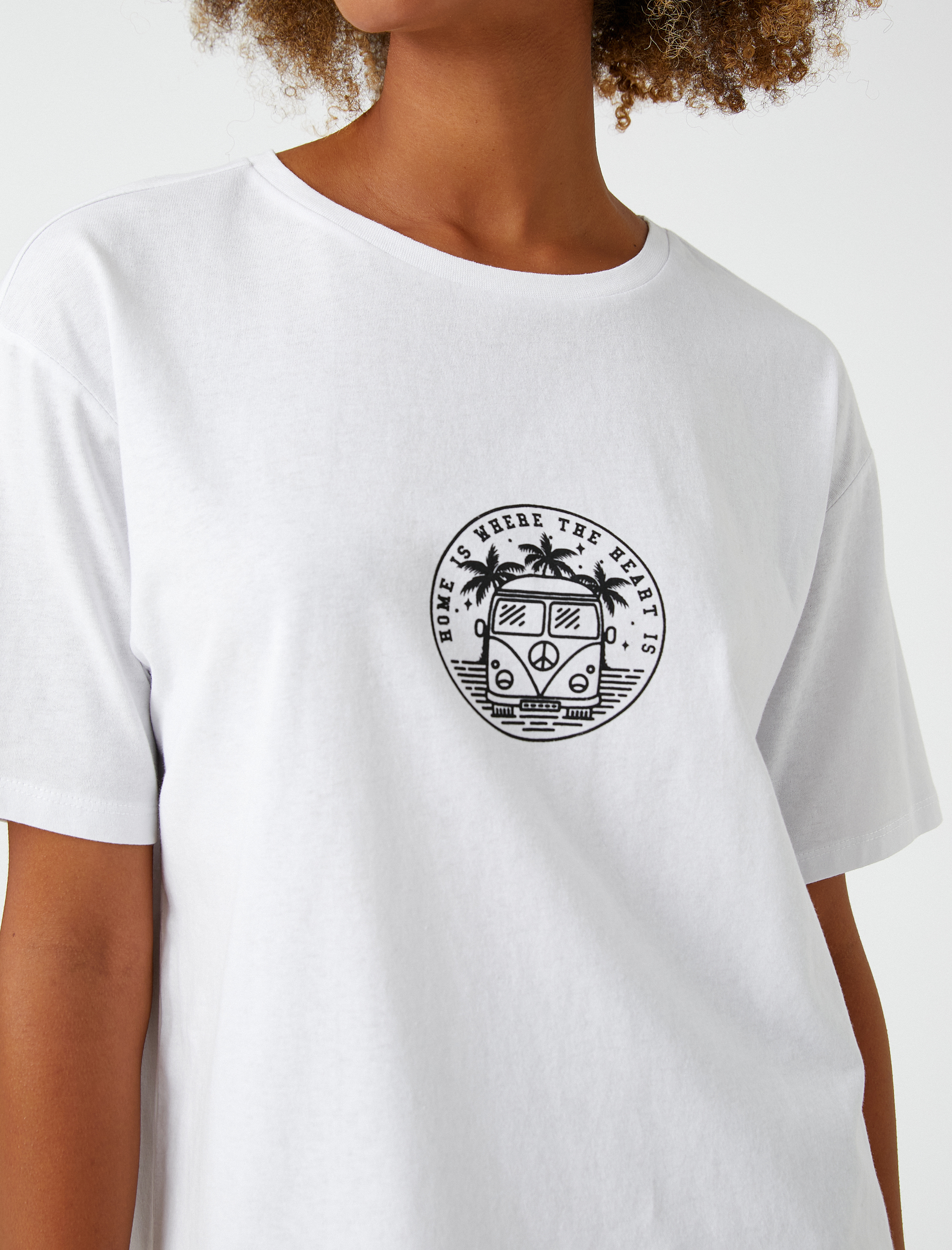   Bisiklet Yaka Tişört Slogan Baskılı Kısa Kollu Rahat Kesim