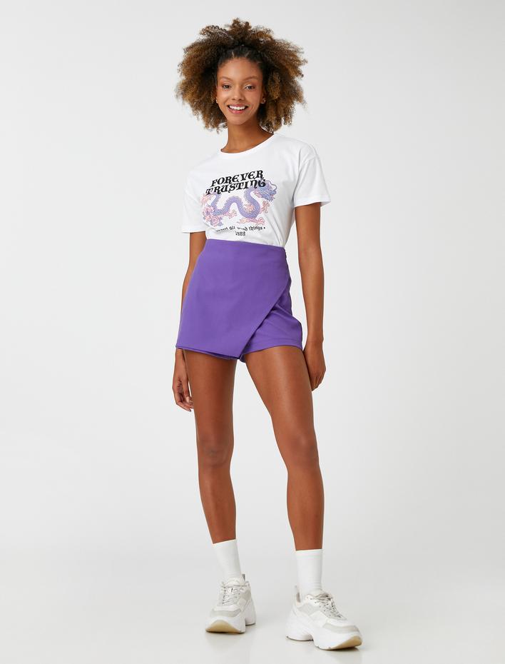  Uzak Doğu Baskılı Tişört Bisiklet Yaka Kısa Kollu