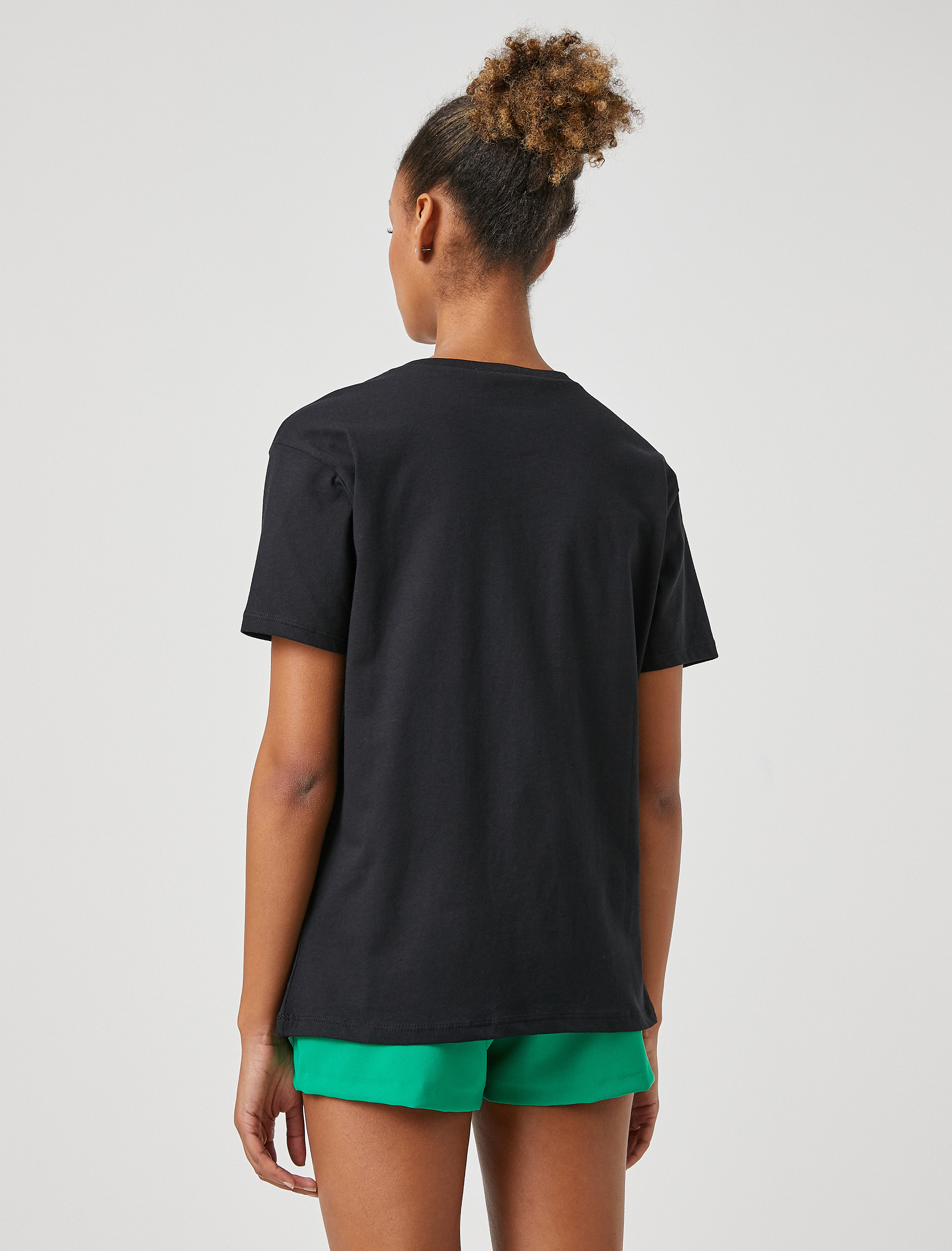   Bisiklet Yaka Tişört Baskılı Kısa Kollu Rahat Kesim