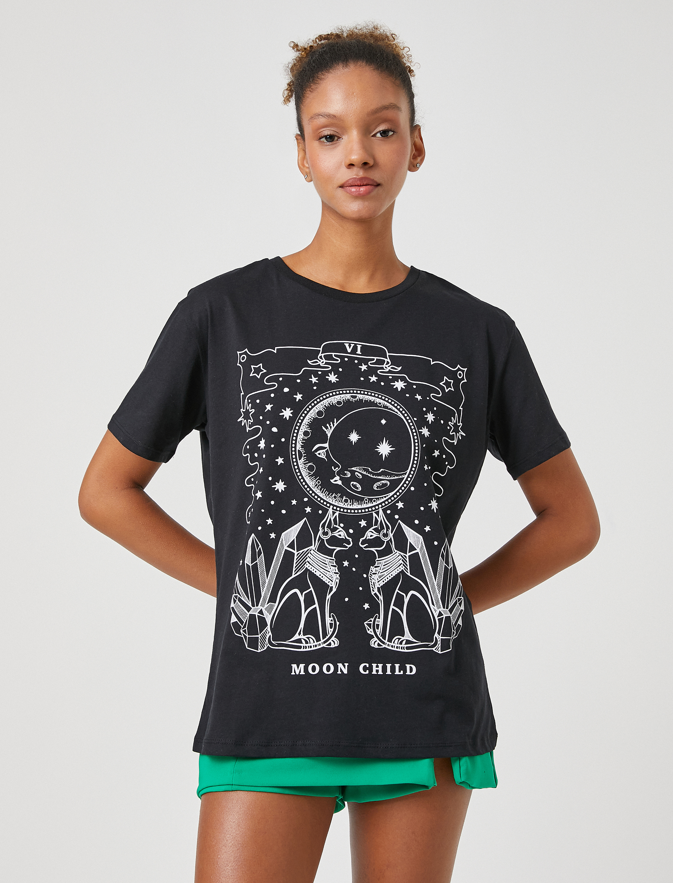   Bisiklet Yaka Tişört Baskılı Kısa Kollu Rahat Kesim