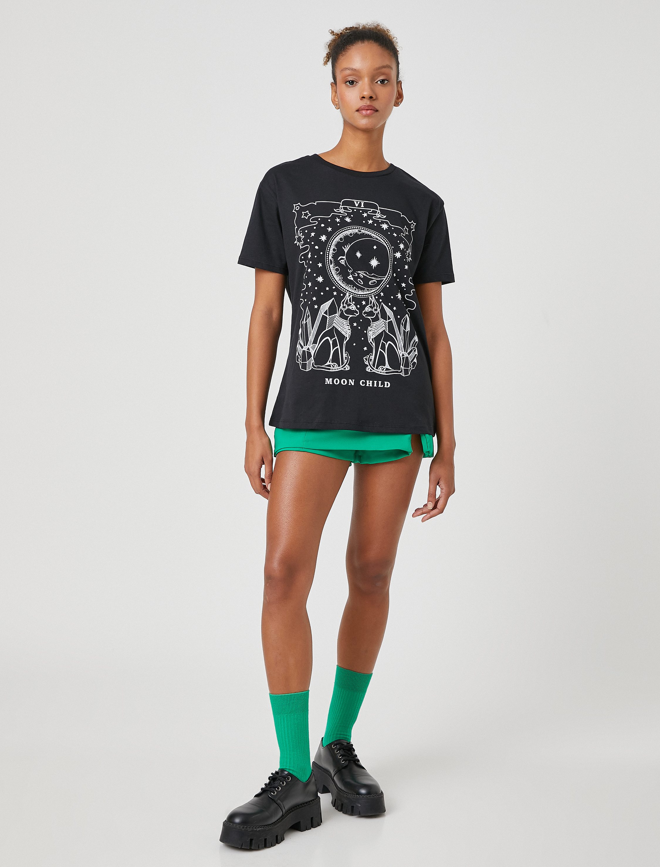   Bisiklet Yaka Tişört Baskılı Kısa Kollu Rahat Kesim