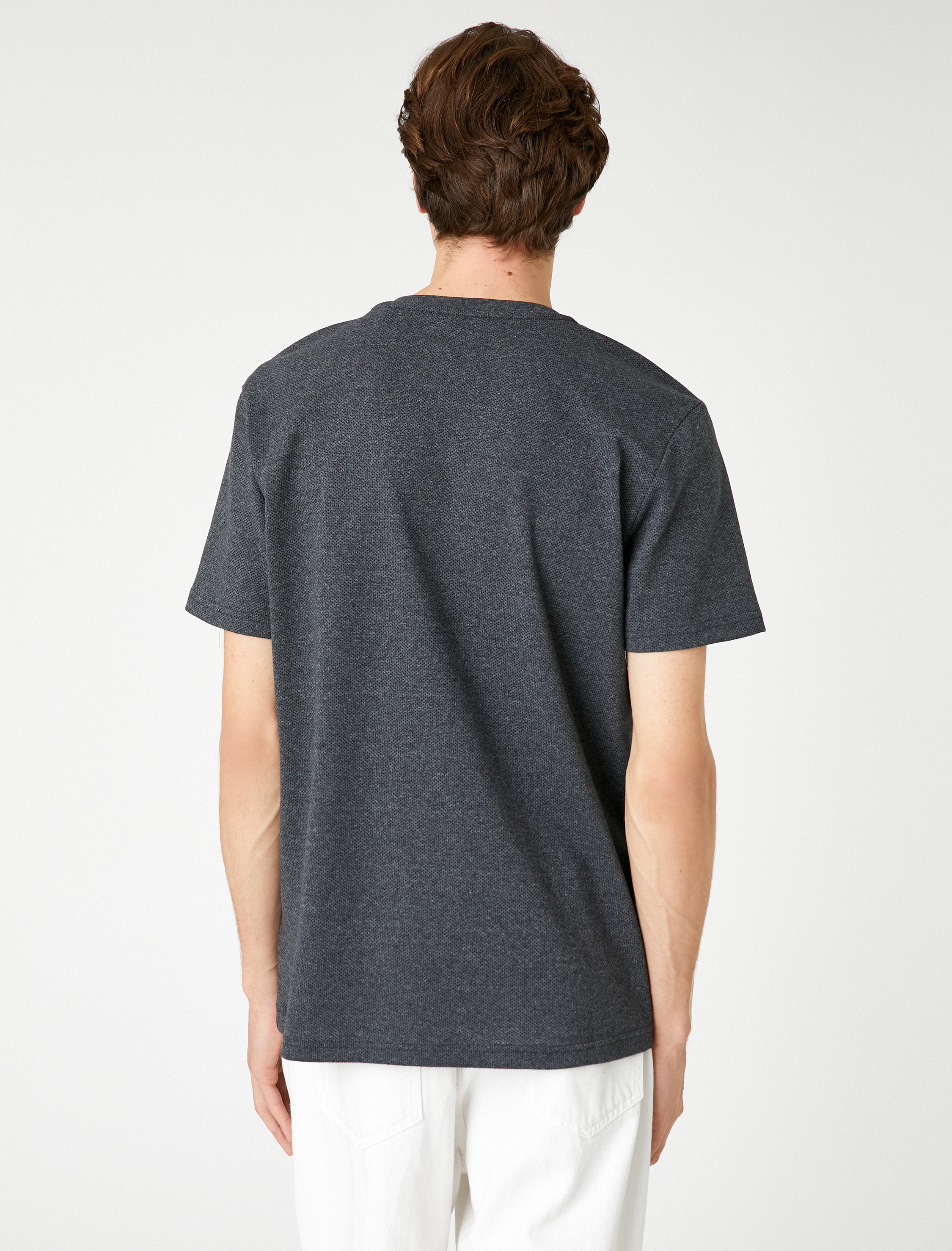   Dokuma Tişört Yazı İşlemeli Bisiklet Yaka Kısa Kollu