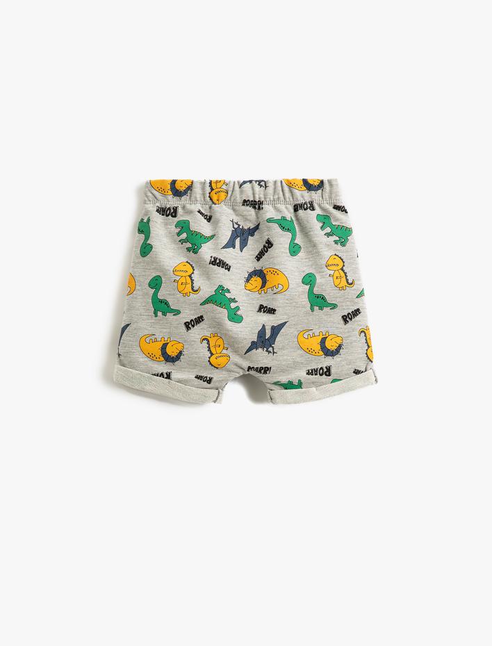 Erkek Bebek Dinozor Baskılı Şort Beli Bağlamalı Paçaları Kıvrık