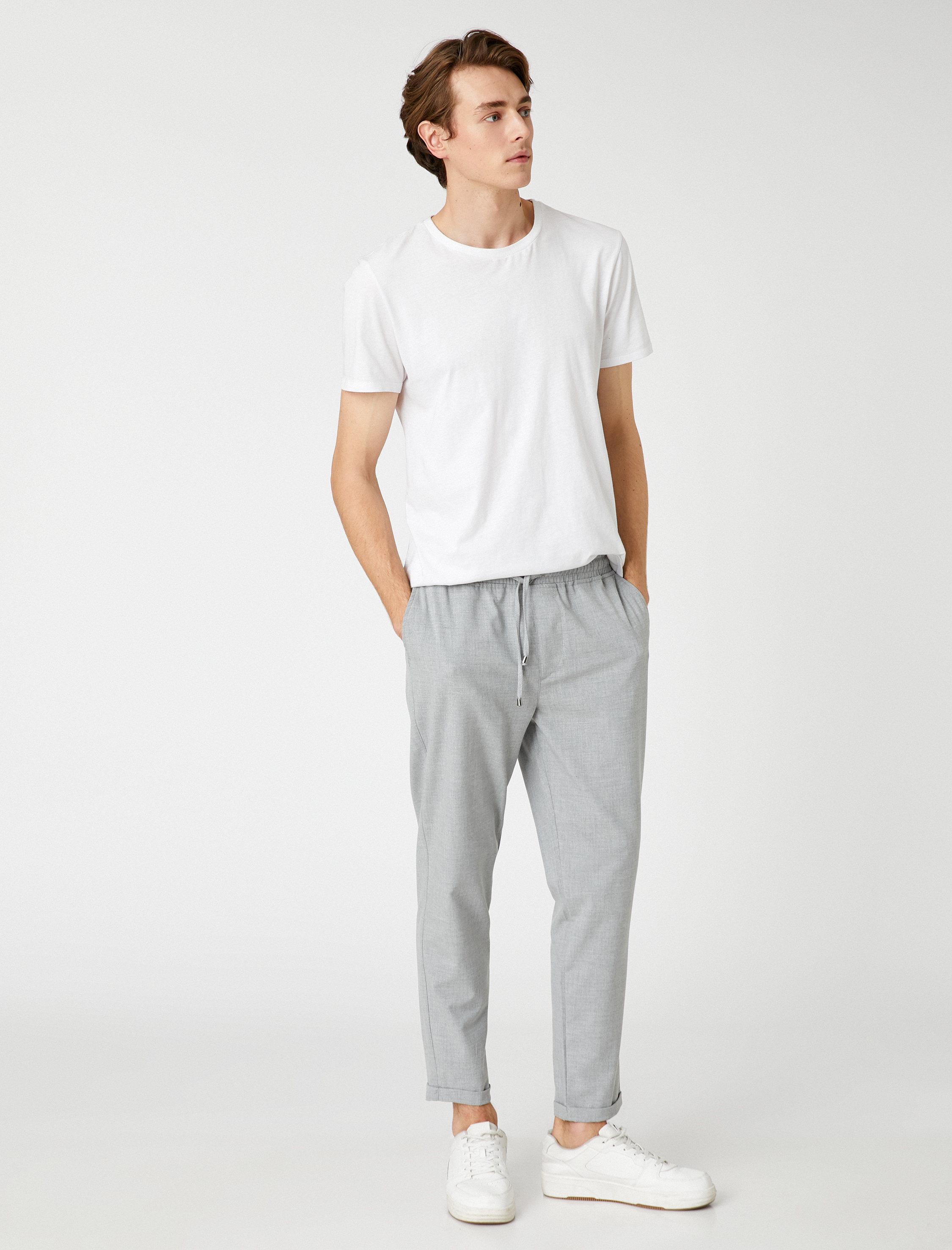   Basic Dokuma Pantolon Beli Bağcıklı Cep Detaylı