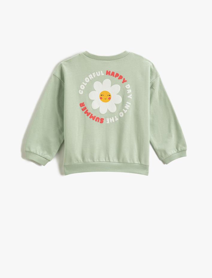 Kız Bebek Arkası Çiçek Baskılı Sweatshirt İşleme Detaylı Şardonlu