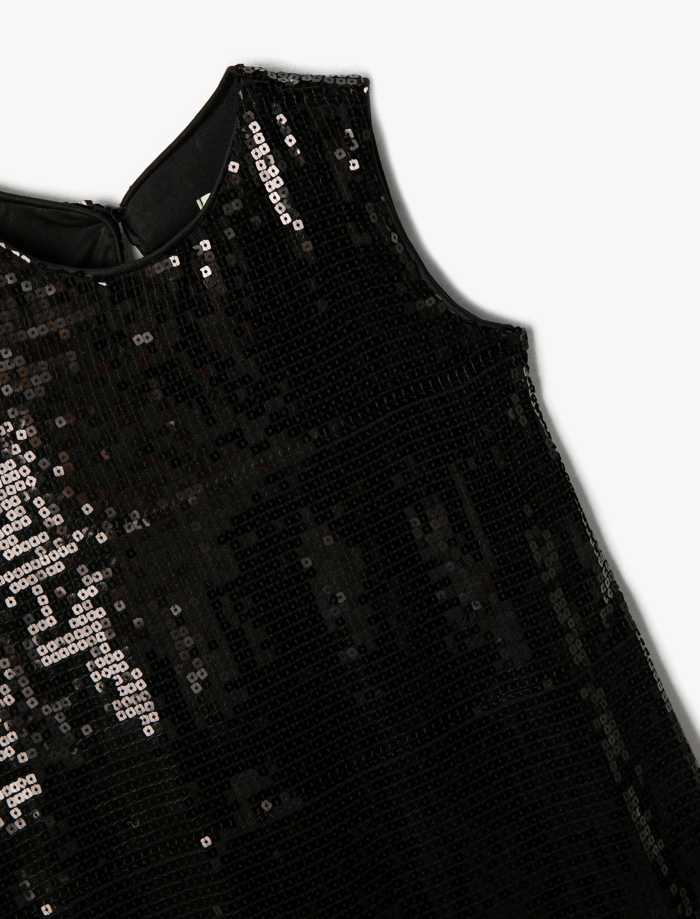  Kız Çocuk Pul-Payet İşlemeli Elbise Kolsuz Yuvarlak Yaka