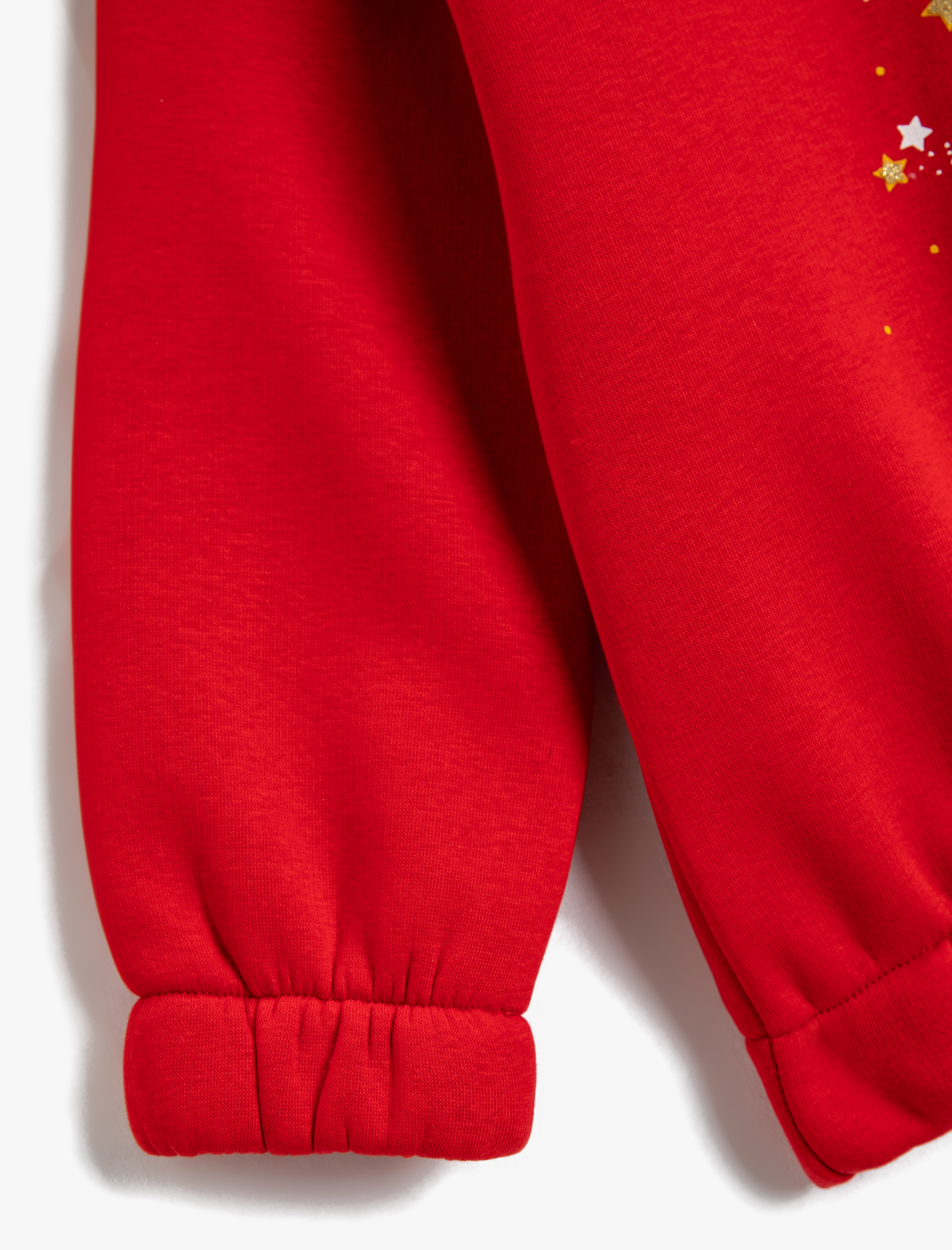  Kız Çocuk Yılbaşı Ağacı Baskılı Fırfırlı Sweat Ponpon Detaylı