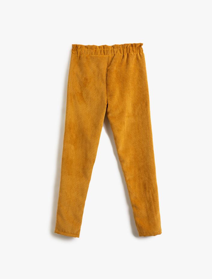 Kız Çocuk Fitilli Kadife Pantolon Yüksek Bel Düğme Detaylı Cepli