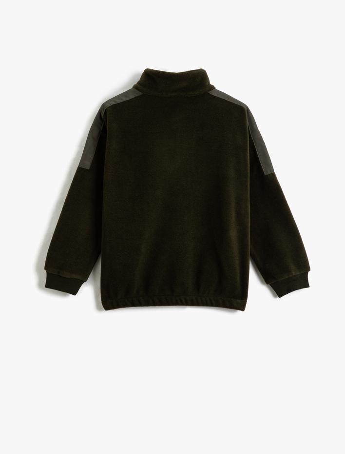 Erkek Çocuk Polar Sweatshirt Dik Yaka Yarım Fermuarlı Cepli İşleme Detaylı