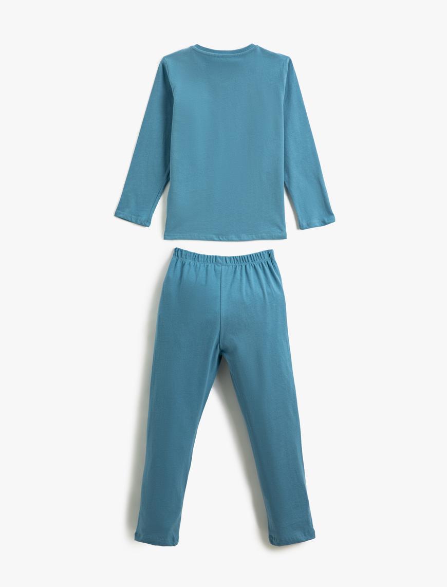  Erkek Çocuk Pijama Takımı Uzun Kollu Tişört ve Beli Lastikli Pijama Altı 2 Parça