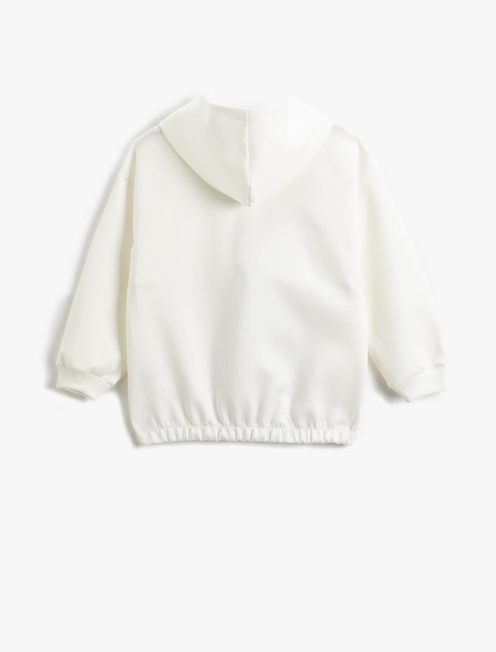 Kız Çocuk Oversize Kapşonlu Sweatshirt Baskılı Sucuba Kumaş Detaylı Cepli
