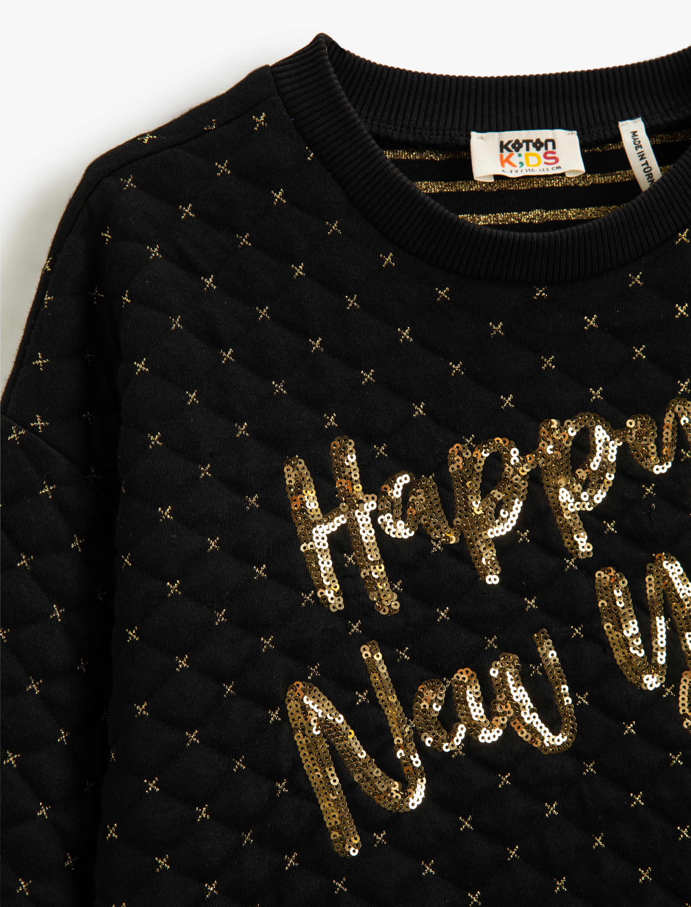  Kız Çocuk Yılbaşı Temalı Sweatshirt Pul Payet İşlemeli Kapitone  Bisiklet Yaka