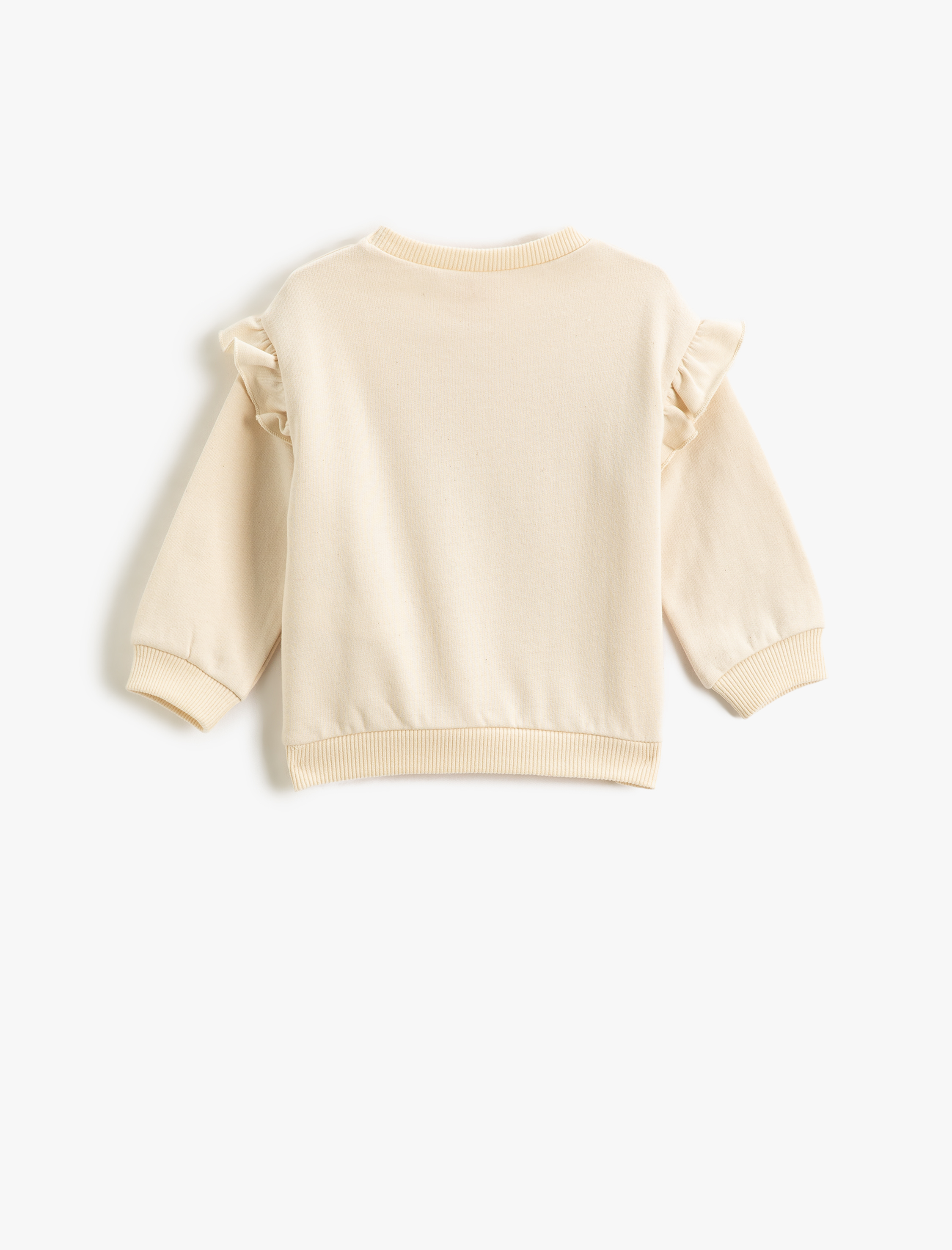  Kız Bebek Fırfır Detaylı Baskılı Sweatshirt Yumuşak Dokulu Uzun Kollu Yuvarlak Yaka