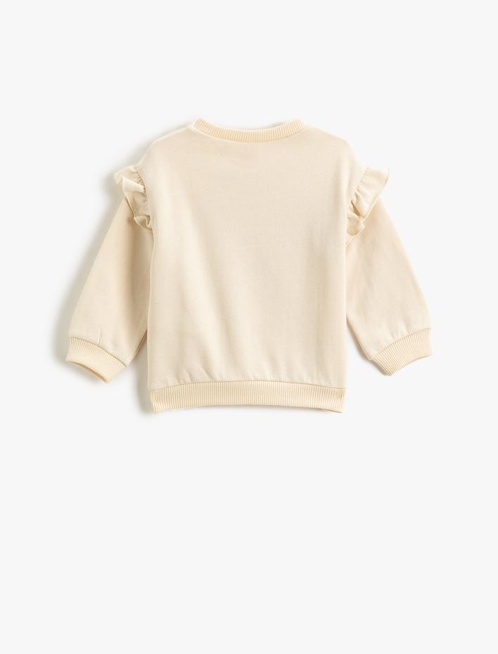 Kız Bebek Fırfır Detaylı Baskılı Sweatshirt Yumuşak Dokulu Uzun Kollu Yuvarlak Yaka