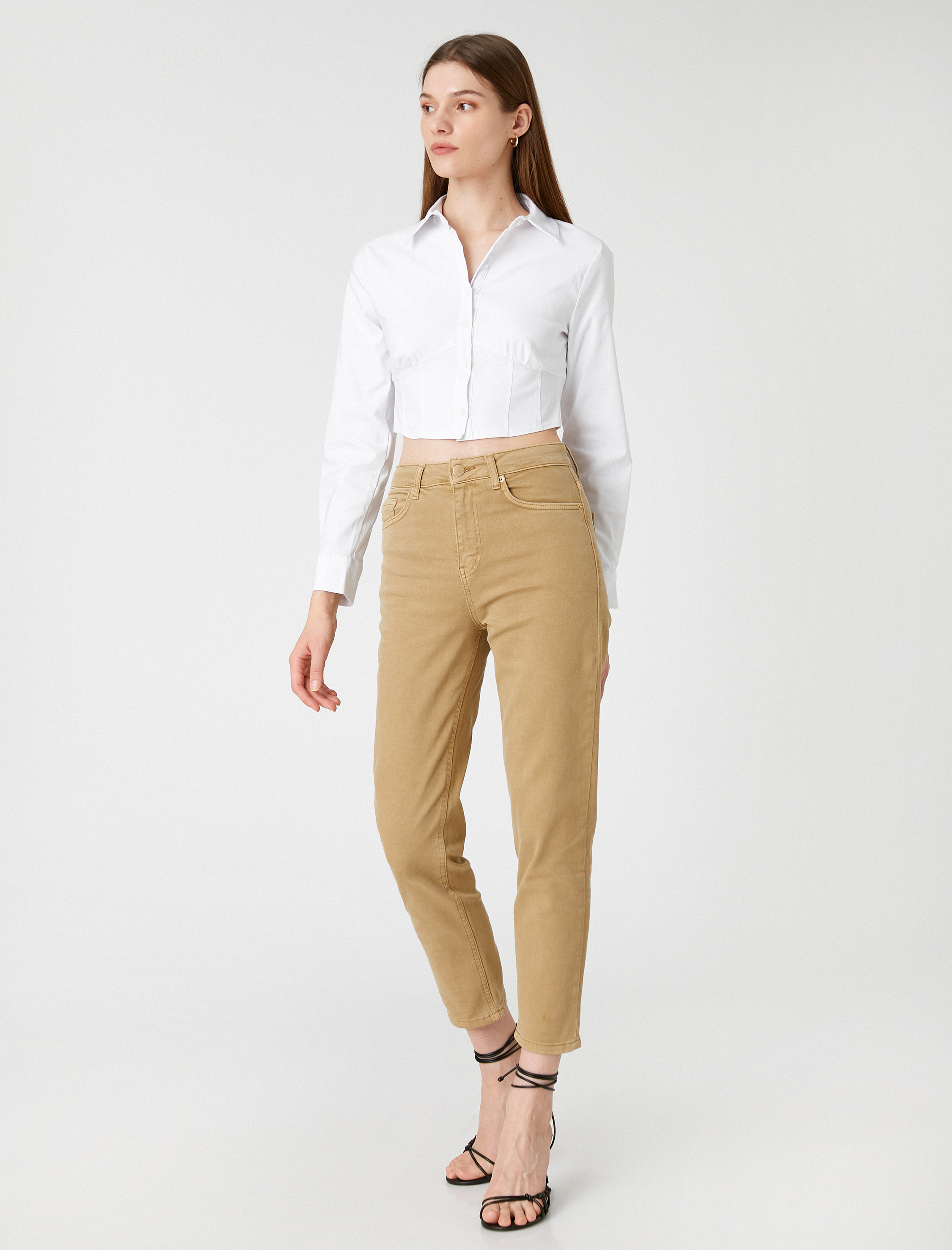   Yüksek Bel Kot Pantolon Hafif Dar Paça