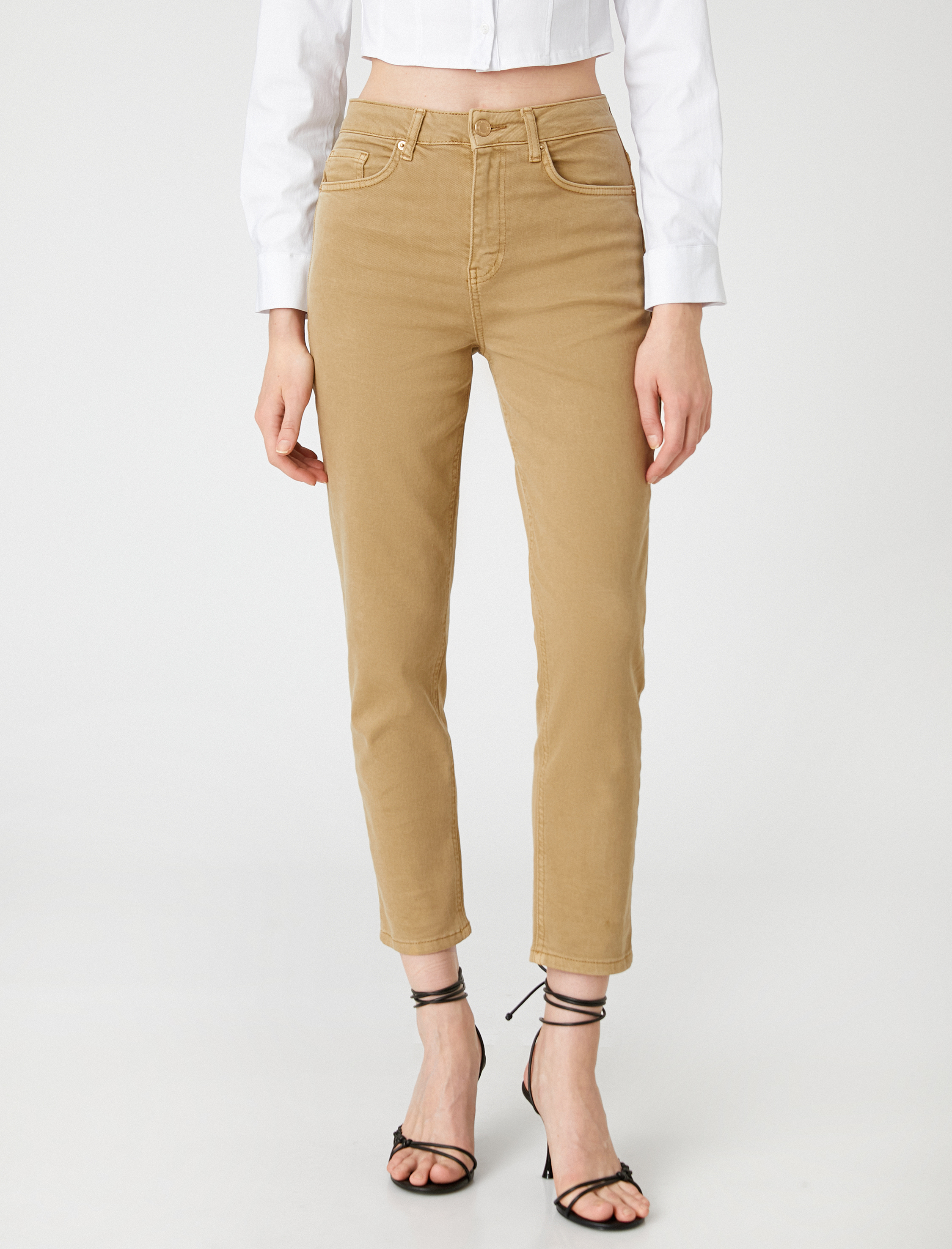   Yüksek Bel Kot Pantolon Hafif Dar Paça