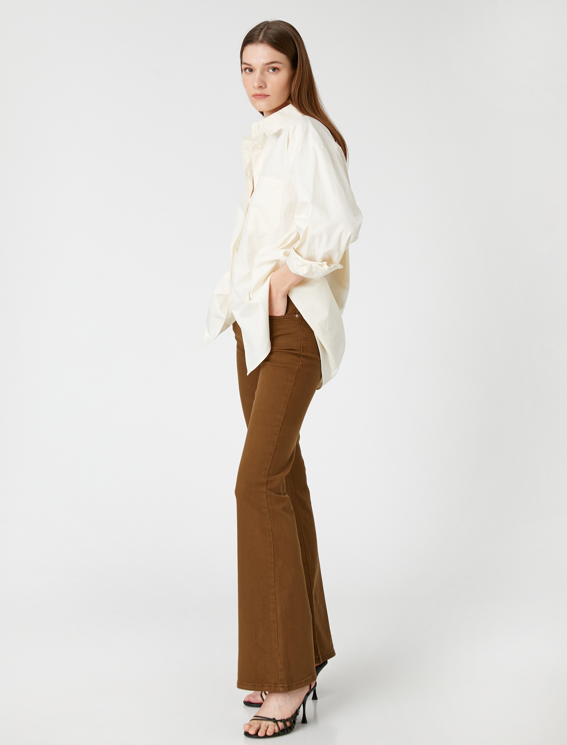   İspanyol Paça Kot Pantolon Dar Kesim Normal Bel