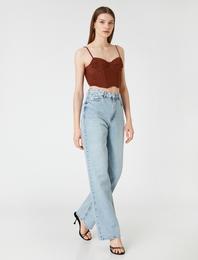 Yüksek Bel Kot Pantolon Düz Paça Normal Kesim - Eve Jean