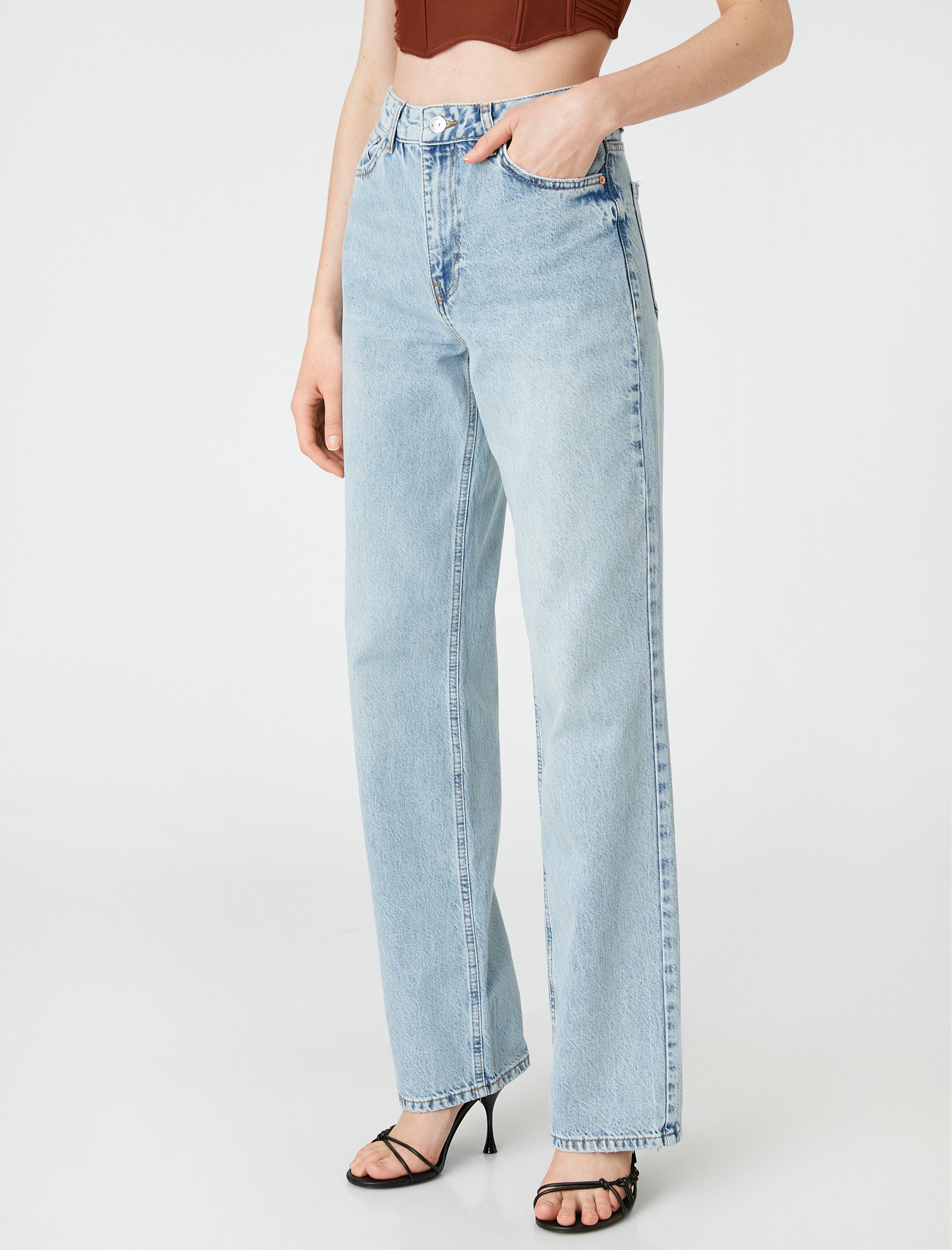Yüksek Bel Straight Jean Kot Pantolon Düz Paça Normal Kesim - Eve Jean