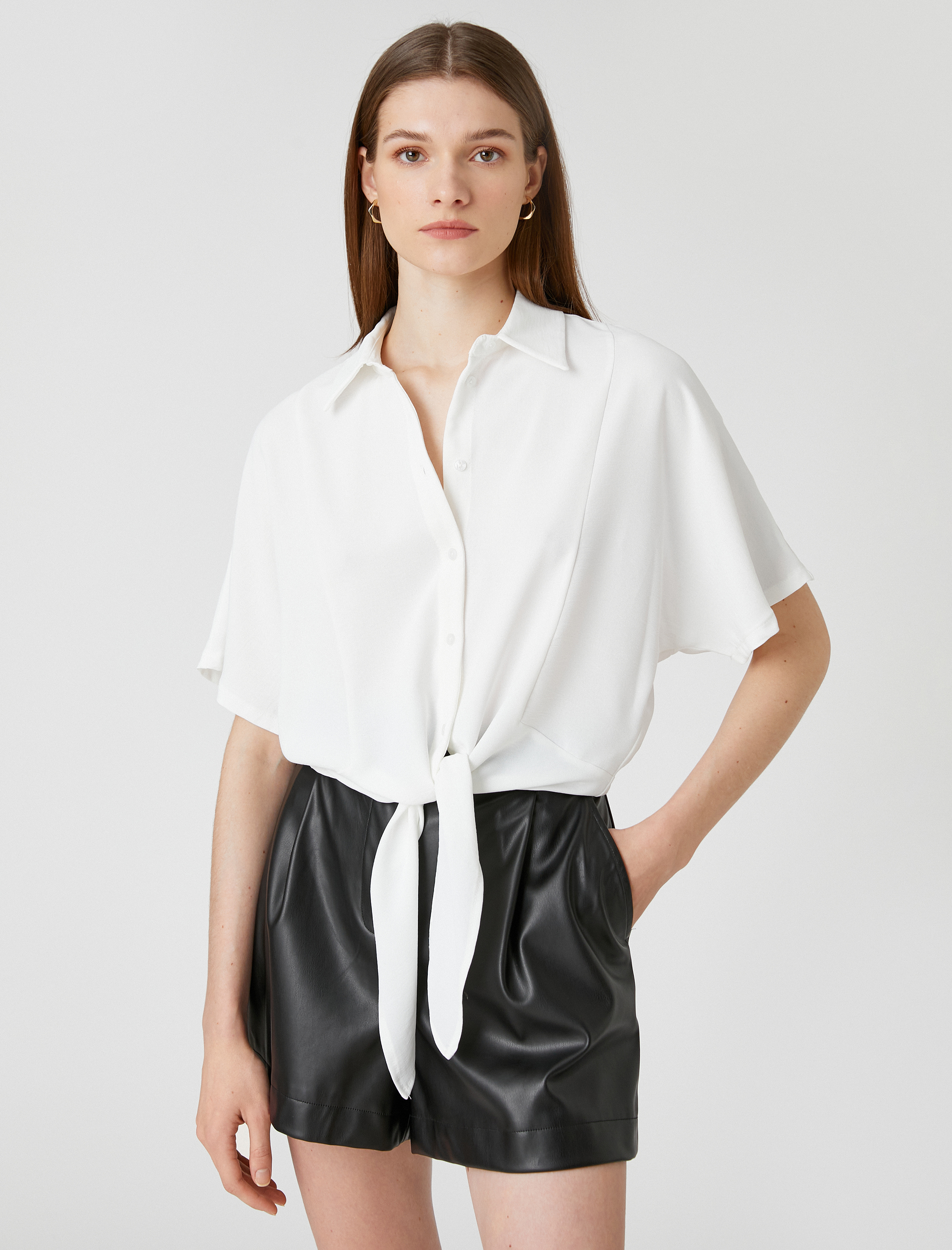   Crop Gömlek Önden Bağlamalı Reglan Kollu