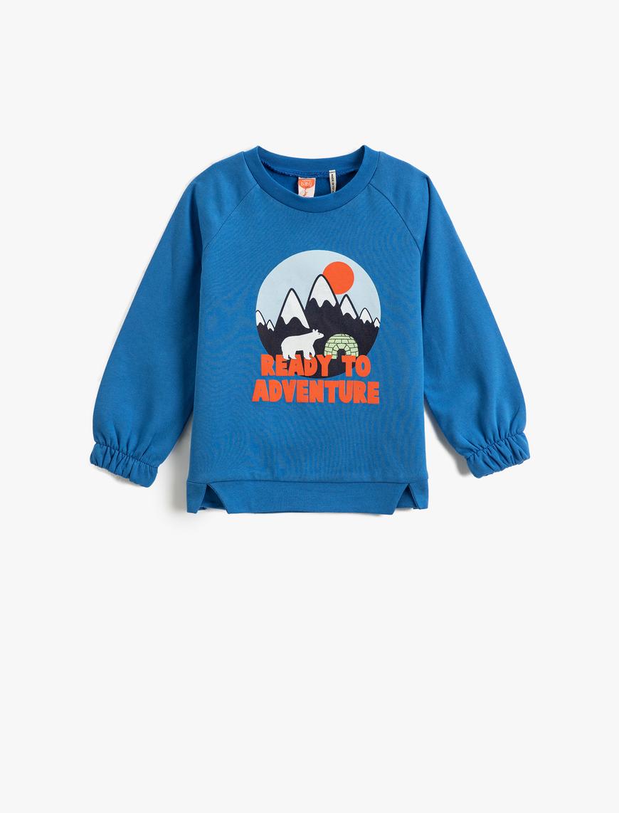  Erkek Bebek Doğa Temalı Baskılı Sweatshirt Bisiklet Yaka Manşetleri Lastikli