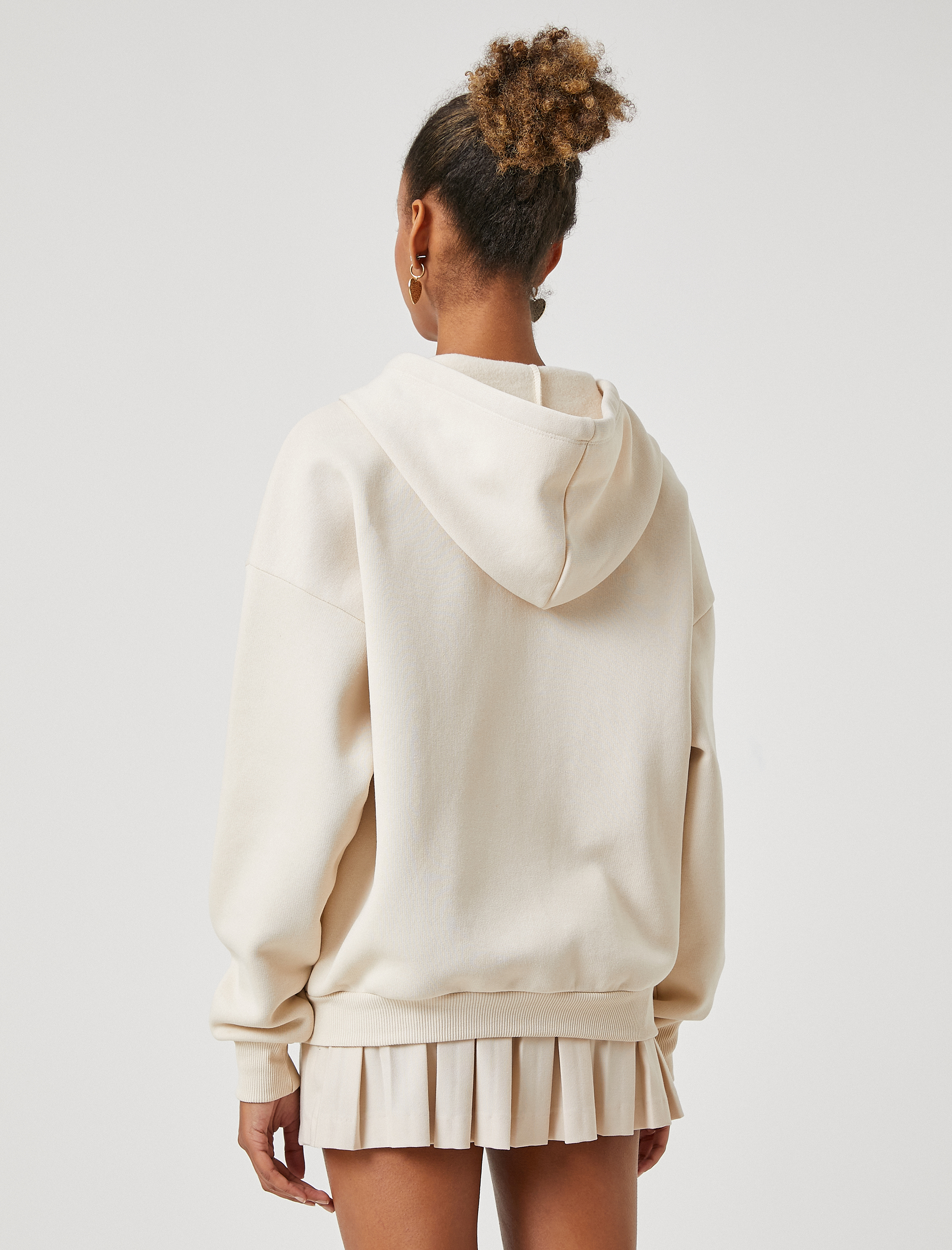 Şardonlu Fermuarlı Sweatshirt Kapüşonlu Cep Detaylı Uzun Kollu