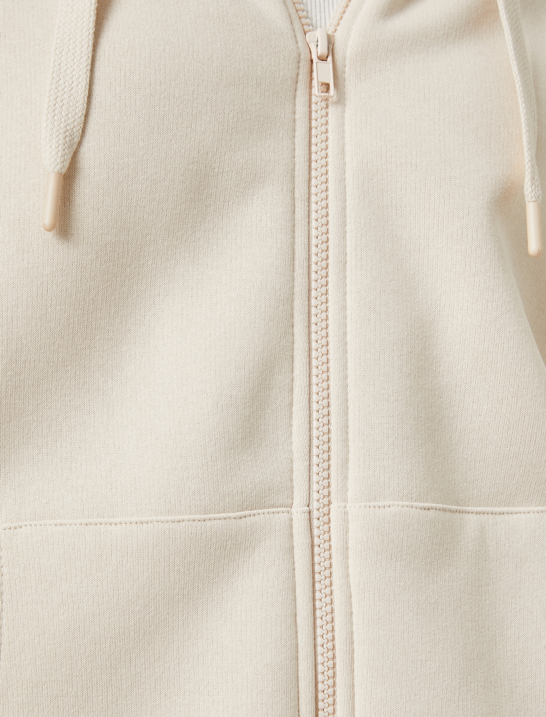 Şardonlu Fermuarlı Sweatshirt Kapüşonlu Cep Detaylı Uzun Kollu