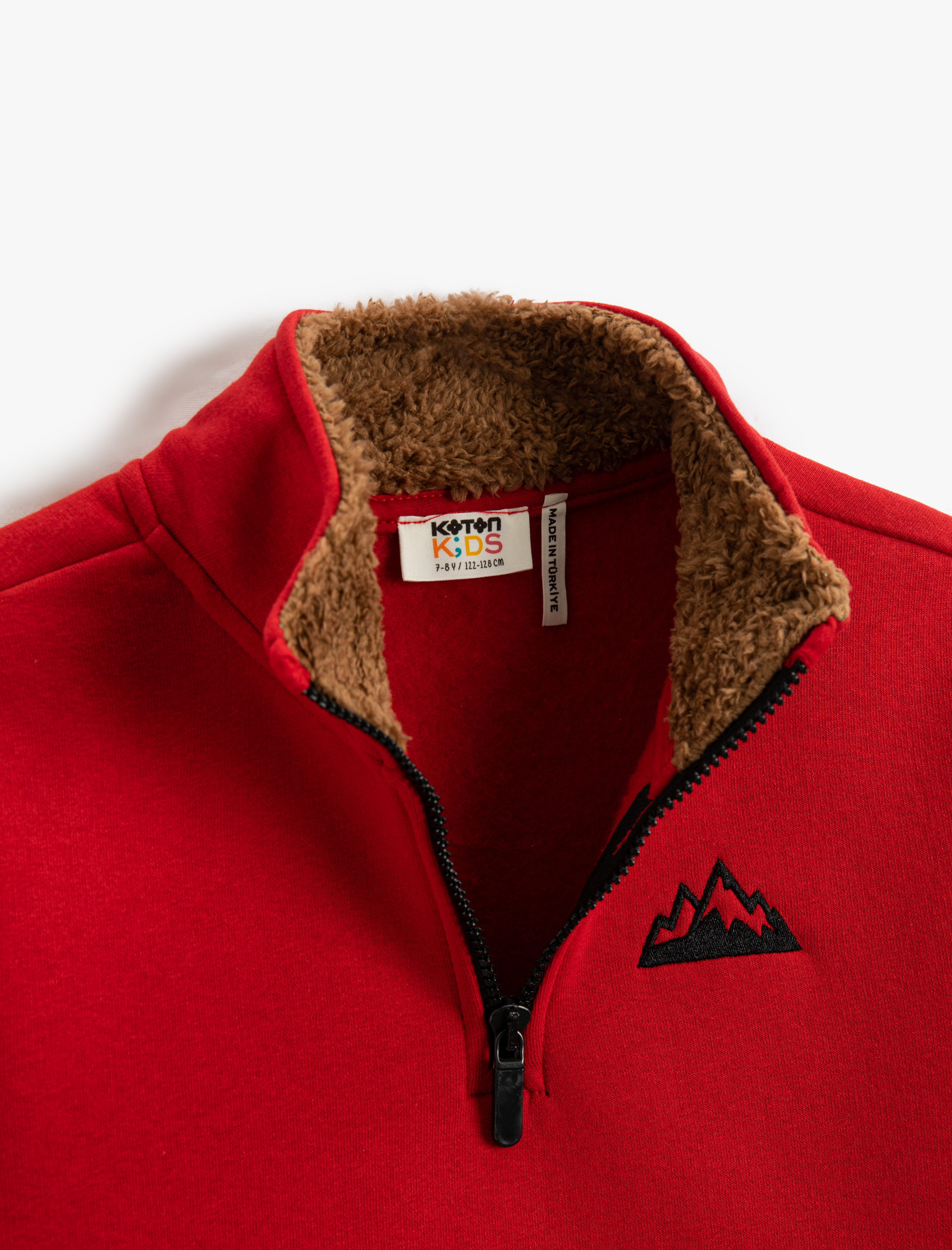 Erkek Çocuk Dik Yaka Yarım Fermuarlı Sweatshirt Yakası Peluş Detaylı Uzun Kollu