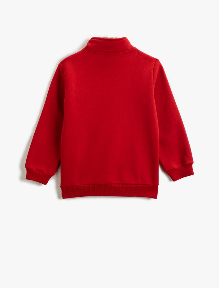 Erkek Çocuk Dik Yaka Yarım Fermuarlı Sweatshirt Yakası Peluş Detaylı Uzun Kollu