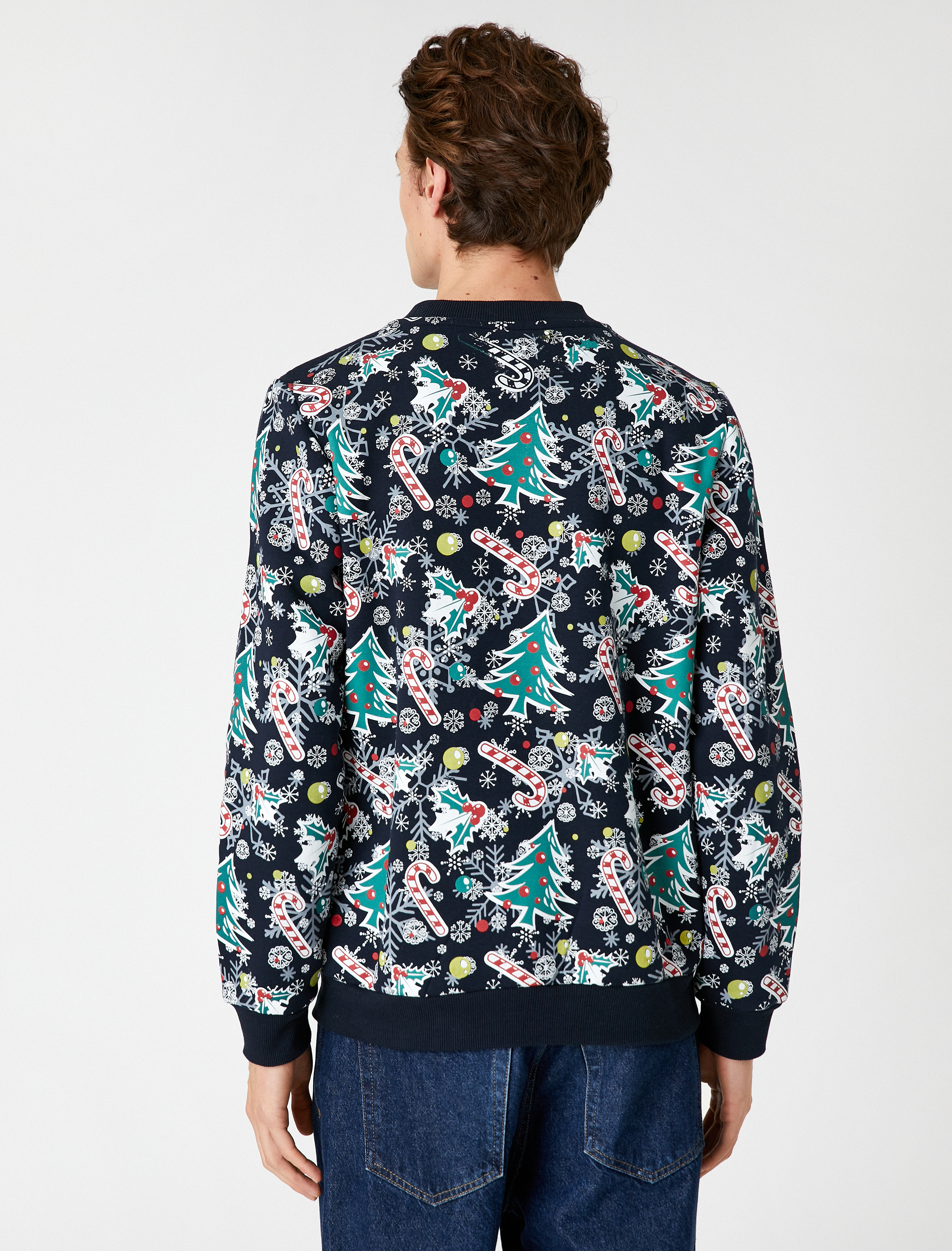 Yılbaşı Temalı Sweatshirt Baskılı Bisiklet Yaka Uzun Kollu Şardonlu