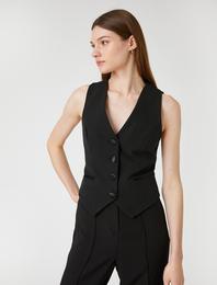 Crop Blazer Yelek Cep Detaylı