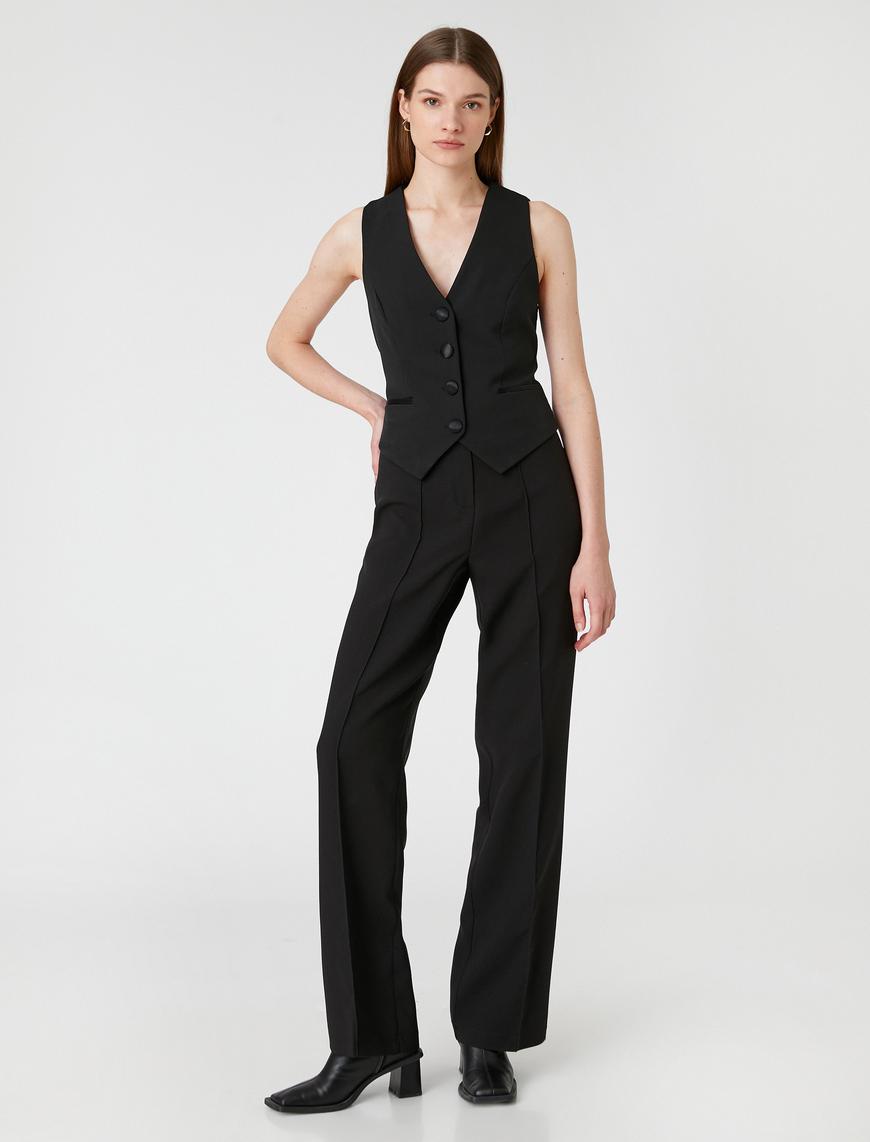   Crop Blazer Yelek Cep Detaylı