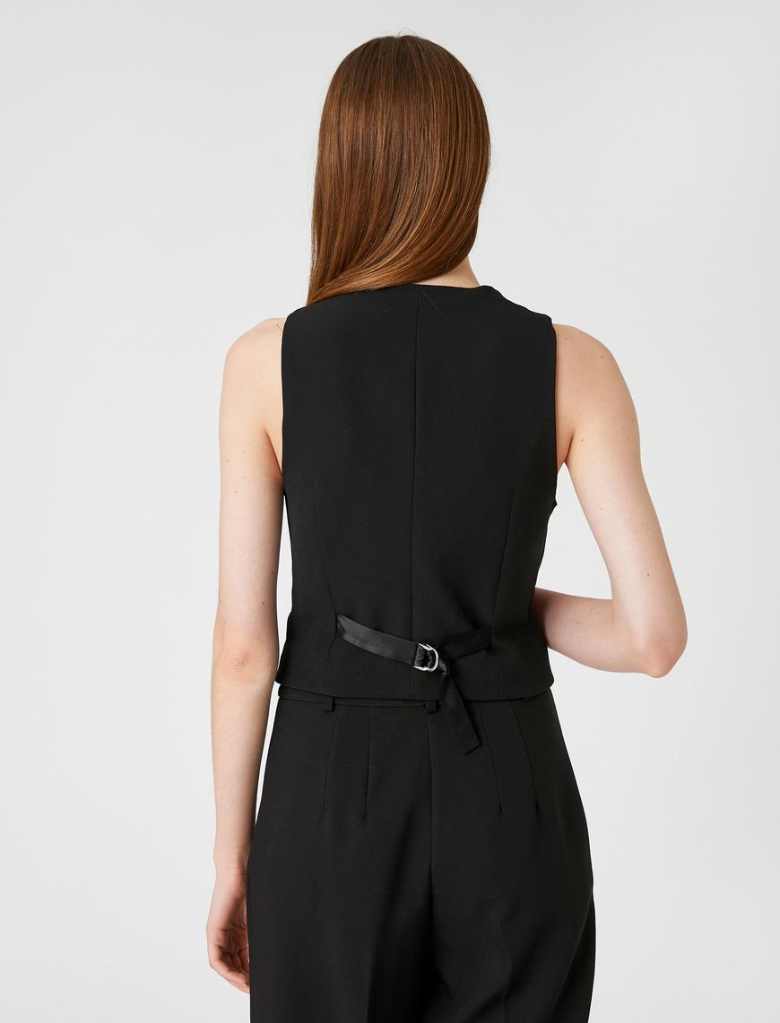   Crop Blazer Yelek Cep Detaylı