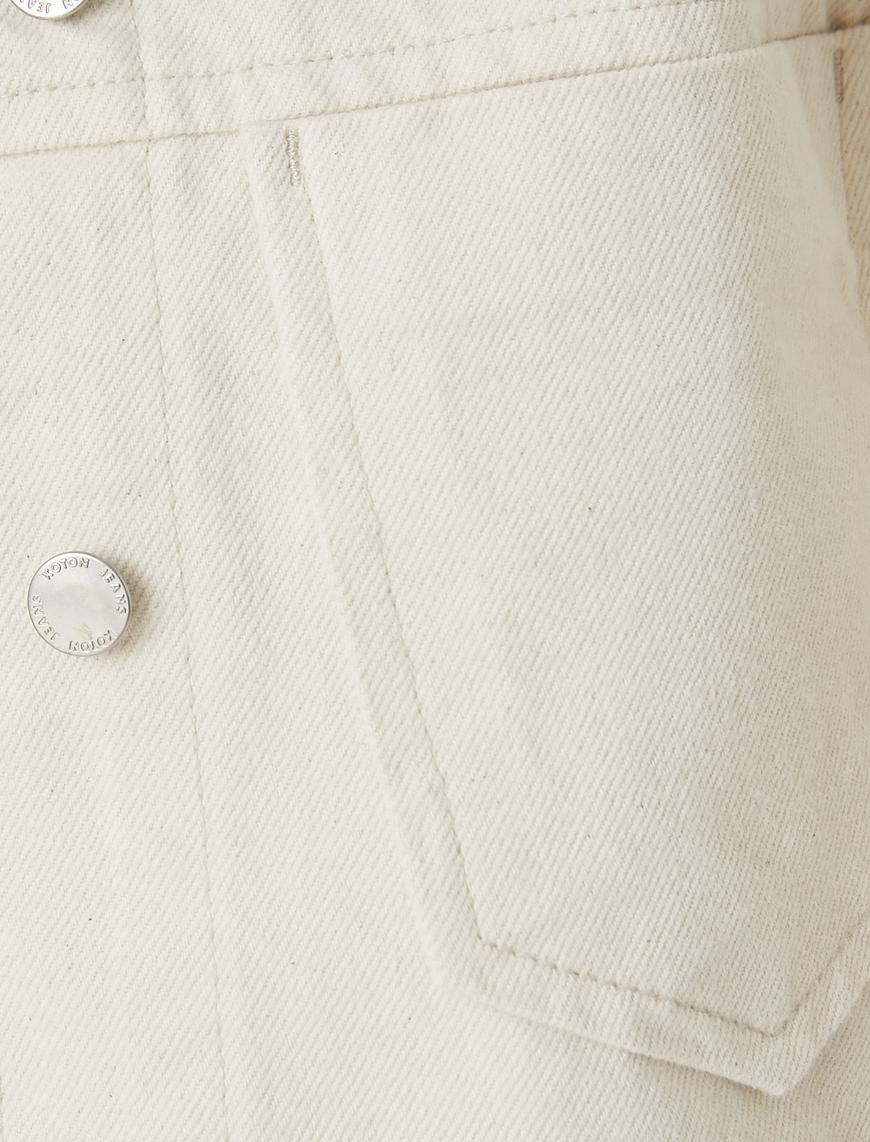   Crop Kot Ceket Cep Detaylı Gömlek Yaka Uzun Kollu